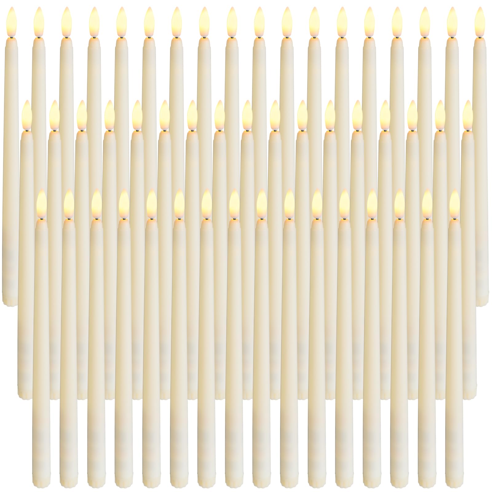 Photo 1 of Baquler 50 Pcs Flameless Ivory Taper Candles Bulk Flickering LED Candles Taper Warm White Light LED Candlesticks for Christmas Wedding Home Decoration No Remote Control, 9.6 Inch
