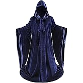 GRAJTCIN Unisex Luxurious Velvet Wizard Robe Hooded Wizard Cloak Cosplay Renaissance Costume Halloween