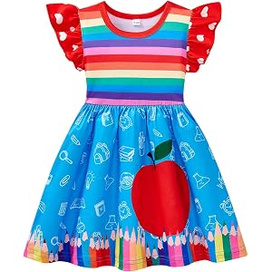 RETSUGO Little Girls A-Line Dress Cute Unicorn Rainbow Pattern Short Sleeve Casual Toddler Girl Dresses for Party 1-8 Years