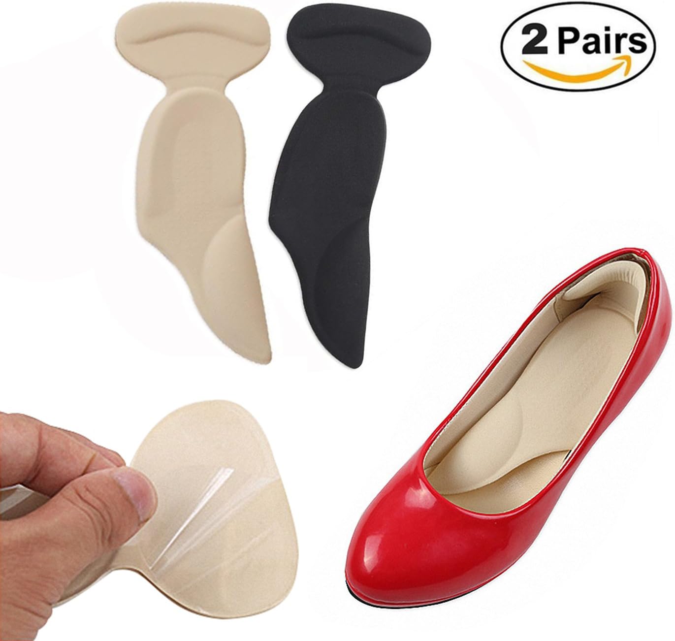 High Heel Pads - High Heel Inserts, Heel Grips, GREFAR Anti Slip Shoe Cushion, Ball of Foot Insoles, High Heel Liner, Heel Snugs for Women - Blister Prevention & Improve Shoes Too Big (apricot&black)
