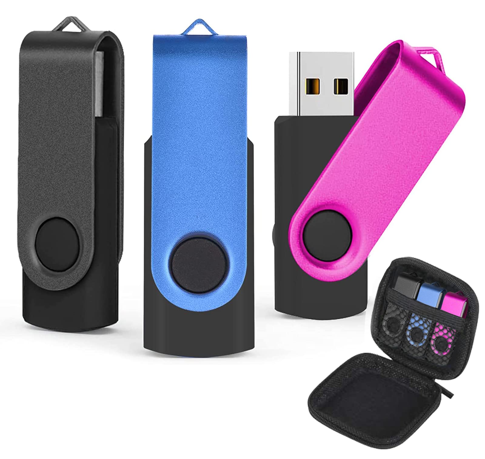 AreTop 16 GB USB Stick Pack of 3 with USB Memory Stick Case, High Speed USB 2.0 Memory Stick USB Stick for Data Storage (Black/Blue/Pink)