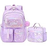 Poznjo Backpack for Girls Korean Style Elementary School Backpacks with Lunch Bag For Girls - Korean Fashion Bookbag - Purple