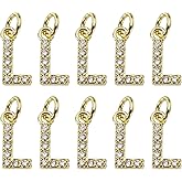 uxcell Rhinestone Letter Charm, 10pcs Crystal Zirconia Copper Alphabet l Pendants Slider Letter Charm for Wristbands Bracelets Necklace Jewelry Earring DIY Craft, Gold