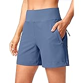 SANTINY Women's 5''/ 7''Hiking Shorts with 3 Zipper Pockets Lightweight Quick Dry Golf Shorts for Women Athletic Walking