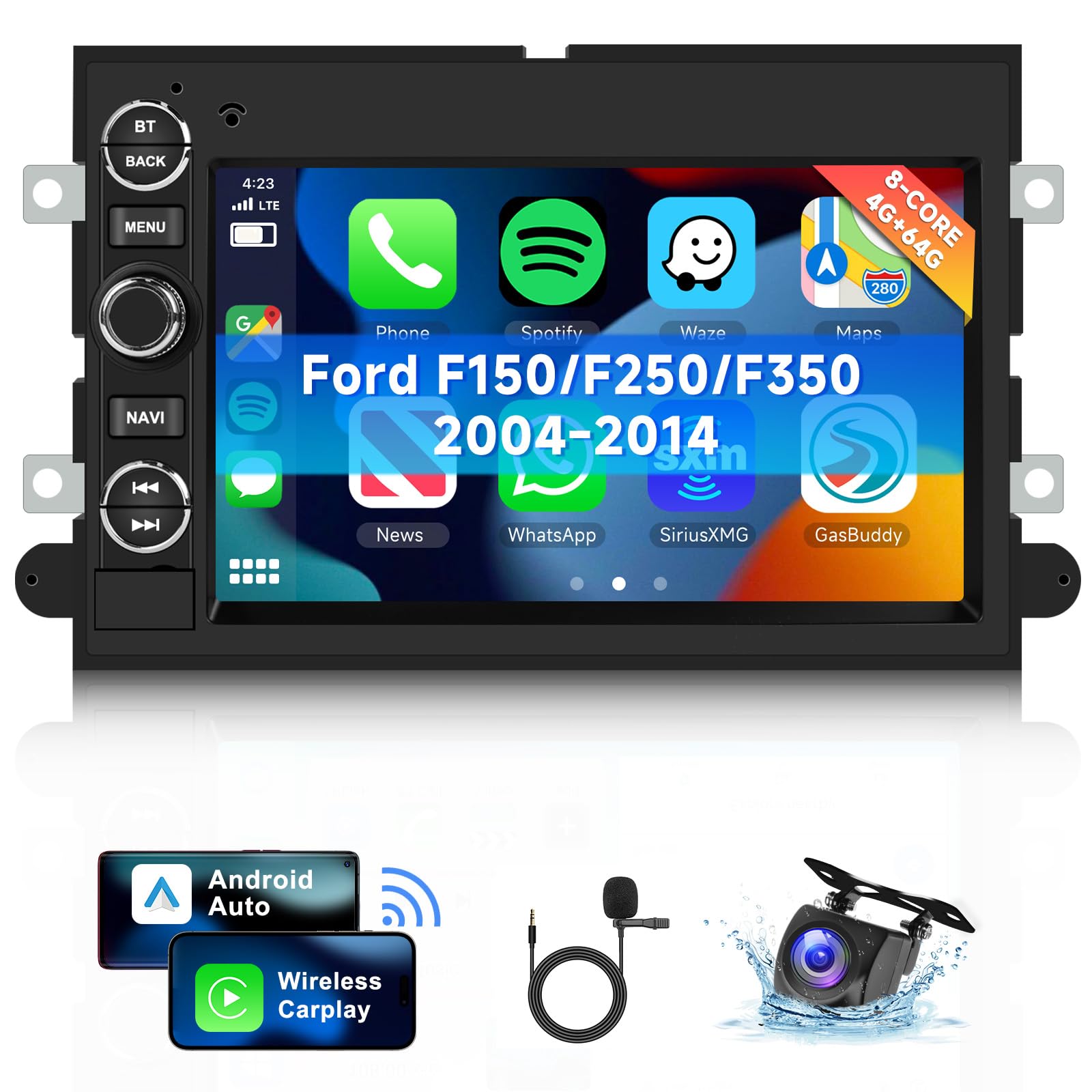 Photo 1 of [8 CORE 4G+64G] for Ford F150/F250/F350 2004-2014 Car Radio with Wireless Carplay/Android Auto, 7 Inch Android 13 IPS Touch Screen Car Stereo, Bluetooth, GPS Navi, WiFi, SWC, DSP + Backup Camera