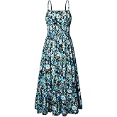 GRACE KARIN Summer Dresses for Women 2026 Vacation,Smocked Floral Maxi Dress,Boho Beach Sundress with Pocket Fashion Clothing