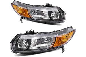 AUTOSAVER88 Headlight Assembly Compatible with 2006-2011 Civic Coupe OE Style Replacement Headlamps Black Housing with Amber Park Lens