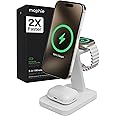 Mophie Snap+ 3-in-1 Wireless Charging Stand - MagSafe & Qi2 Certified, Compatible with iPhone 16/15/14/13/12, Apple Watch, AirPods - Multi-Device Magnetic Charging Station, Eco-Friendly Design, White