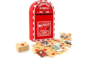 JULEASEL Christmas Postbox with 30 Mini Greeting Cards and Envelopes, Holiday Love Postbox for Couples & Family, Cute Xmas Gift for Friends, Letters to Santa