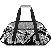 Cheerleading Dance Bag Girls, Sports Bag Gym Sport Duffel Bag Weekender Cheerleaders Bags Travel Dancing Lightweight Bag, Silver Black Glitters Print Effect