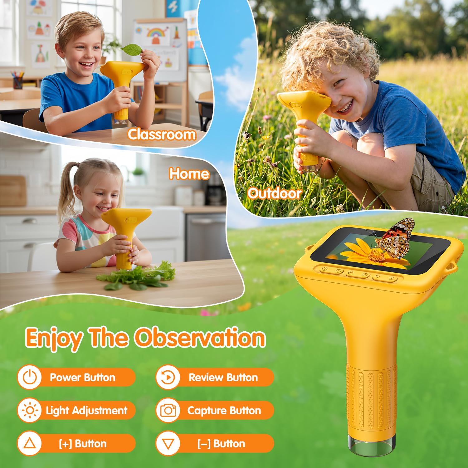 Eyoushow Mikroskop für Kinder, 1080P HD 3.0" IPS Bildschirm Taschenmikroskop, mit 8 LED Licht, 1000X Vergrößert, Digital Microscope Wissenschaft Bildung Spaß Geburtstagsgeschenke 3-12 Jahre Kinder 6