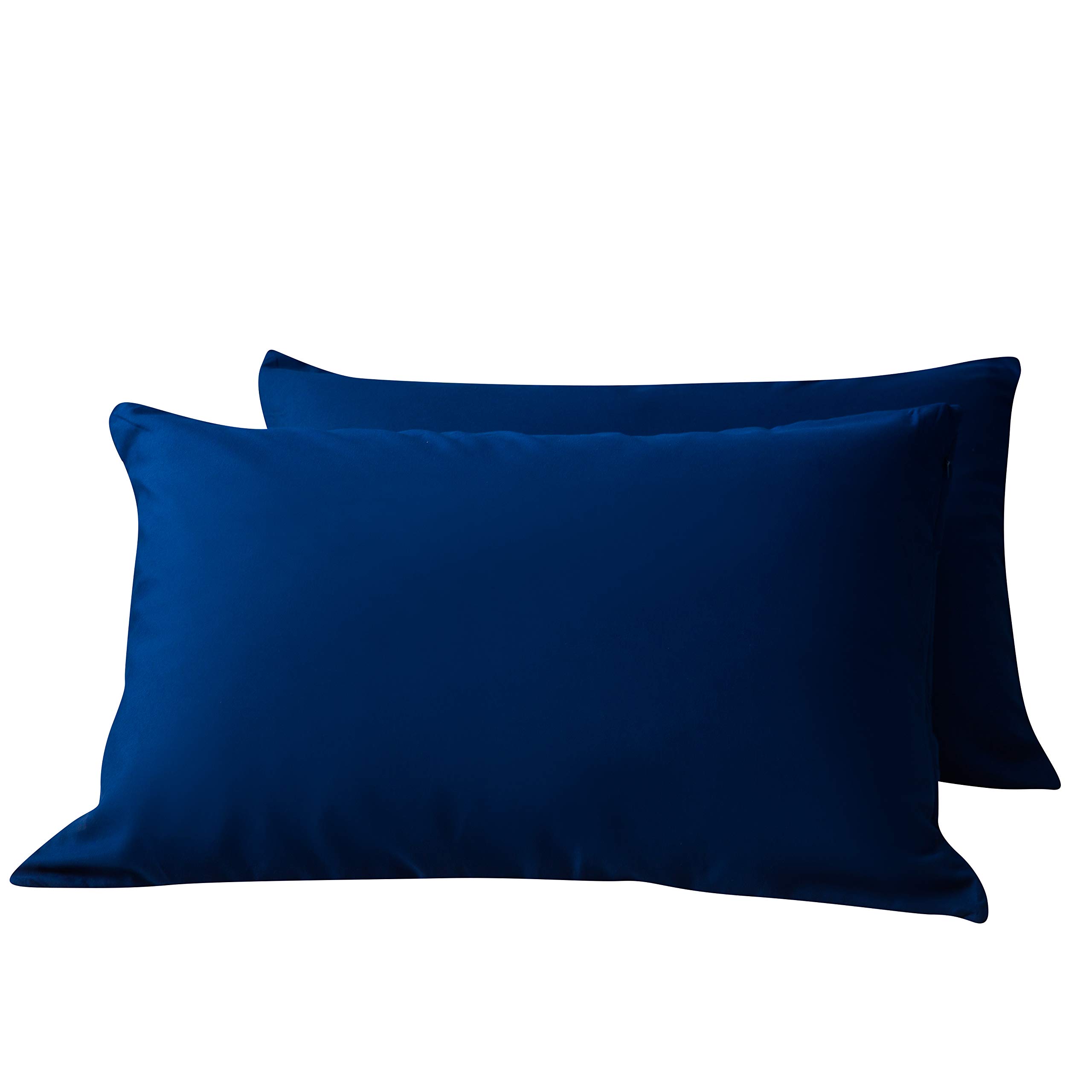 AYSW 2 x Zippered Housewife Pillowcases Brushed Microfiber Bedroom (50X75) cm Pillowcase Covers Protectors (Navy Blue)