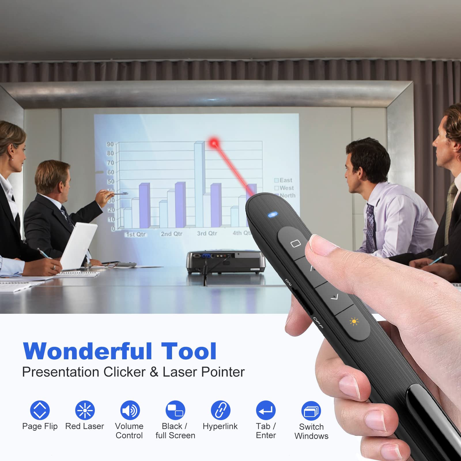 Presentation Clicker PowerPoint Clicker with Laser Pointer, Wireless Presenter Remote Slide Clicker for Powerpoint Presentations for Mac, Keynote, Computer, Laptop