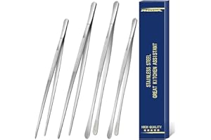 4 Pcs Cooking Tweezers Tongs, 12''&10'' Stainless Steel Food Tweezers Set, Professional Kitchen Long Tweezer for Cooking,Repa
