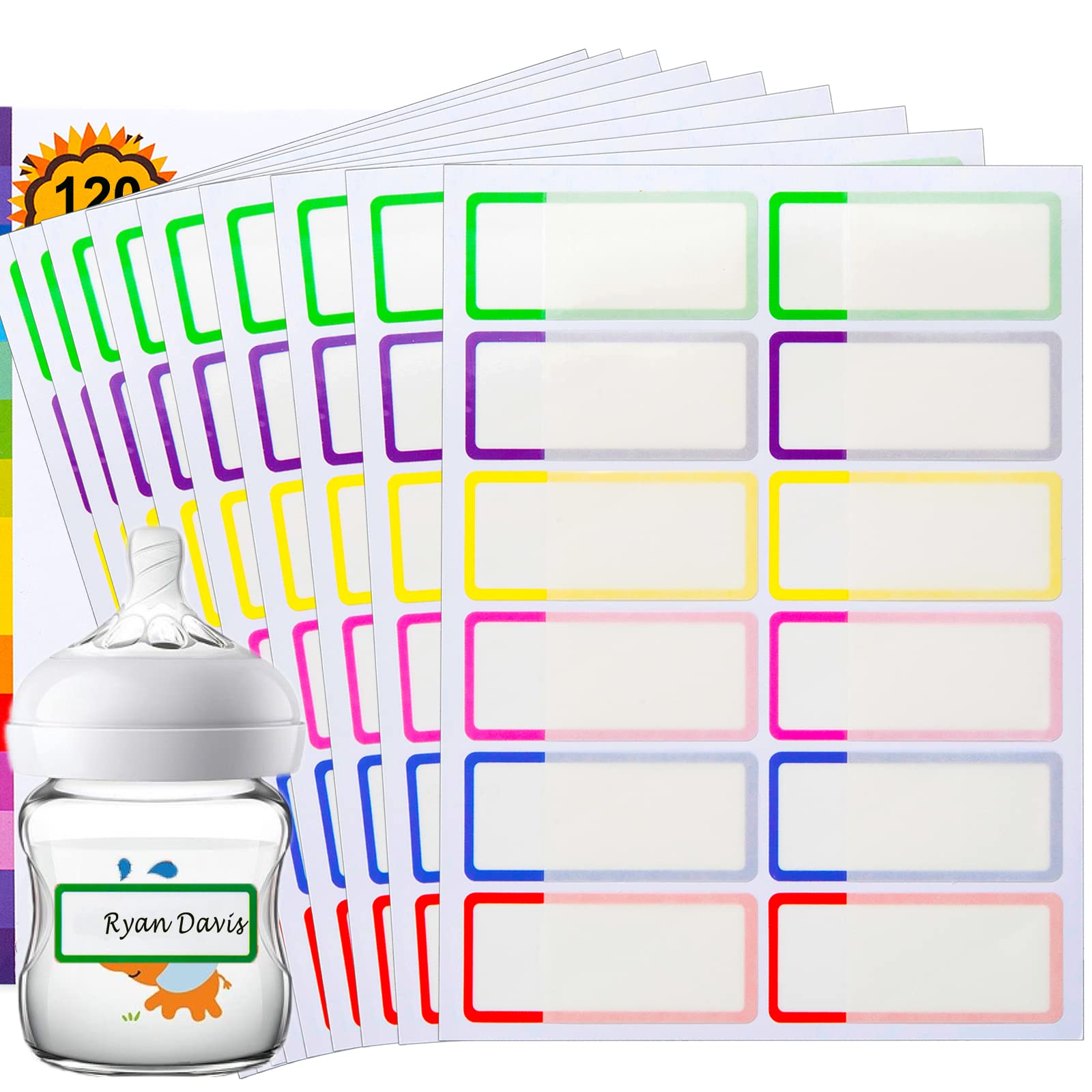 Name Labels for Kids Stuff, Kids School Name Stickers, 120 PCS Waterproof Daycare Labels for Baby Bottle Self-Laminating, Dishwasher Safe,Toddler Name Tags for Plastic Water Bottle, Lunch Box
