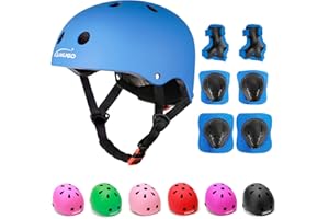 KAMUGO Kids Adjustable Helmet, with Sports Protective Gear Set Knee Elbow Wrist Pads for Toddler Age 2-8 Boys Girls, Bike Skateboard Hoverboard Scooter Rollerblading Helmet Set
