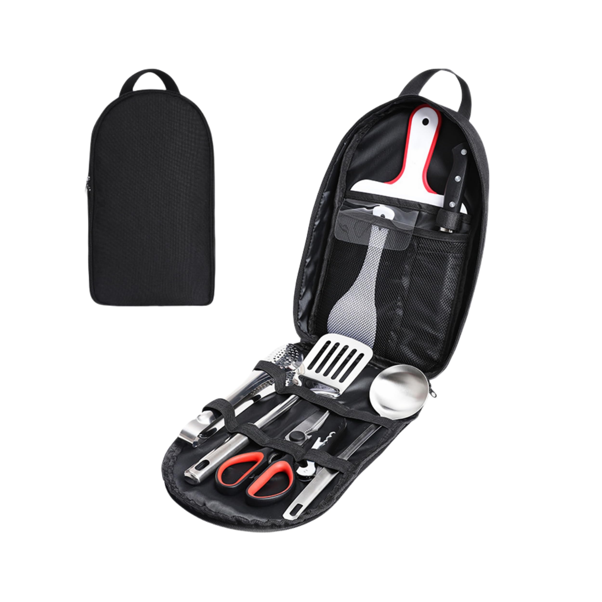 BRAVECOW Portable Cookware Utensils 9Pcs Outdoor Camping Cookware Set Barbecue Stainless Steel Picnic Tableware Simple Kitchen with Organizer Bag Travel Camping Cooking Accessories