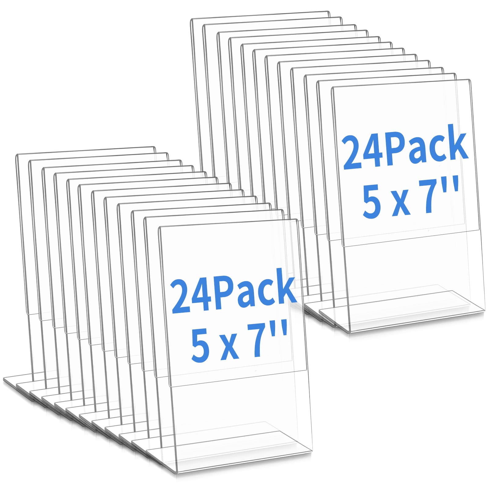 Photo 1 of 24 Pack Acrylic Sign Holder Slant Back Plastic Paper Display Stand Clear Table Top Sign Holders for Office Home Store Restaurant(5 x 7 Inch)