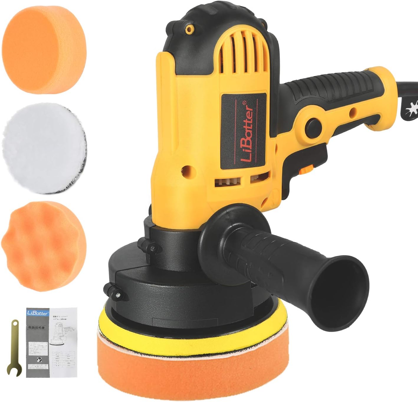 Amazon Libatter 変速電動ポリッシャー 110v対応可能 消費電力680w大出力 無段変速可能 研磨パッド付き サンダポリシャ ポリッシャー本体 1 波型スポンジ 1 平型スポンジ 1 仕上げパフ 1 ハンドル 1 専用レンチ 1 日本語説明書 1付き セット 業務用 自動車用 ポリッシャー