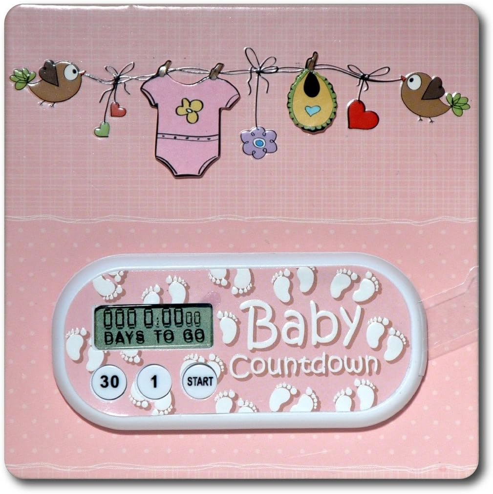Baby Due Date Countdown Timer on Pink Onsie Card - 4 pack