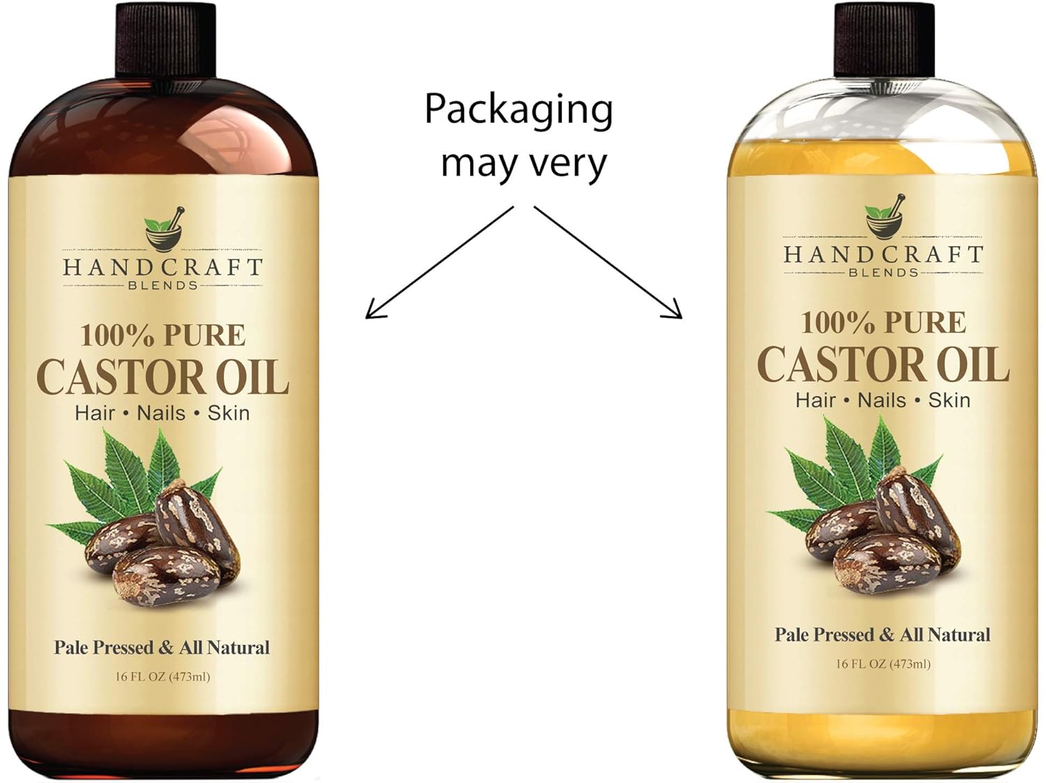 Handcraft Pure Castor Oil 16 fl. oz- 100% Pure and Natural - Premium Quality Moisturizes and Protects Dry Skin For Hair Growth, Eyelashes, Joint and Muscle Pain - Packaging May Vary : Beauty