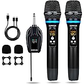 ZERFUN Dual Wireless Microphones Rechargeable, UHF Metal Wireless Mic System Cordless Microphone Professional with Channel Control for Karaoke Singing Church Events