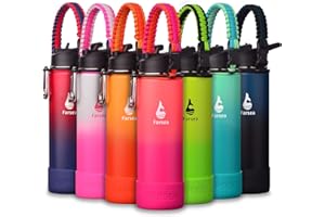 Farsea Insulated Water Bottle With Paracord Handle, Protective Silicone Boot and 2 Lids (Straw Lid & Spout Lid), Stainless Steel Water Bottle Wide Mouth, Double Wall Sweat-Proof BPA-Free, 24 oz