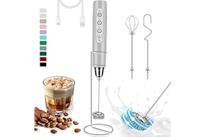 ODIFORGOO Rechargeable Milk Frother Handheld with Stand, Electric Foam Maker Coffee Frother Wand, Detachable With 3 Stainless Whisks, Drink Mixer for Lattes, Cappuccino, Matcha, Egg, Silver