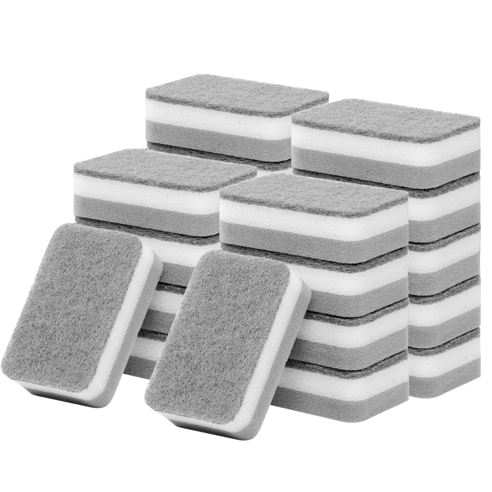KRIZJUES Kitchen Cleaning Sponges, Sponges in Bulk, Non Scratch for Dishes PadOdor-Free Scouring Pad Suitable Washing ,Dishes, Bathroom Dishwashing Sponge Along 24 PCS, Gray