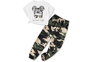 CRISONE Girls 2 Piece Outfits Kids Clothes Cute Cool Girl Crop Tops + Camouflage Pants Summer Clothing Sets
