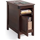 WLIVE End Tables Living Room with Charging Station &amp; Narrow Side Table | 2 AC + 2 USB Ports; Hidden Flip Top Nightstand with Charging Station; Cabinet &amp; Open Storage; for Couch Bedroom Living Room