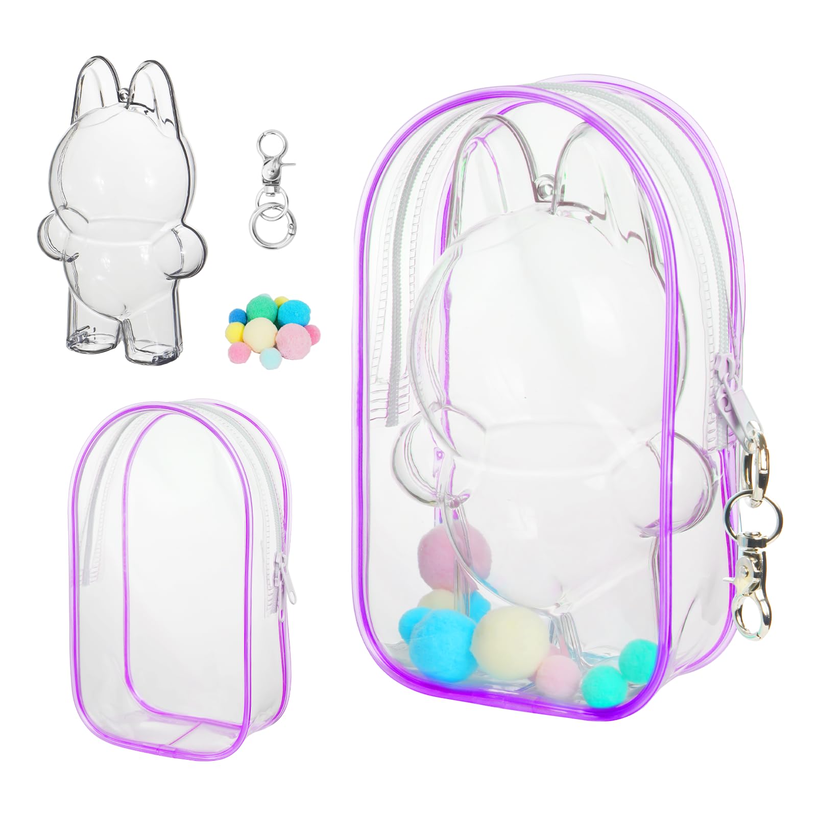 Photo 1 of **NOTE: ONLY INCLUDES THE FIGURE, NOT THE BACKPACK**    2PCS Clear Figure Display Bag Case for LABU,Cases for Blind Box Doll,Protective Case for Plush Doll,Doll Storage Bag,Clear Hanging Display Case Suitable for Dolls Under 17 CM