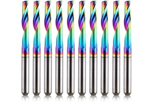 HOZLY CNC Single Flute Router Bits 1/8 Inch Shank,1/8 Inch Cutting Dia,17mm（0.67”） Cutting Length,Solid Tungsten Carbide Alloy End Mill, DLC Coating Milling Cutter for Aluminium,Pack of 10