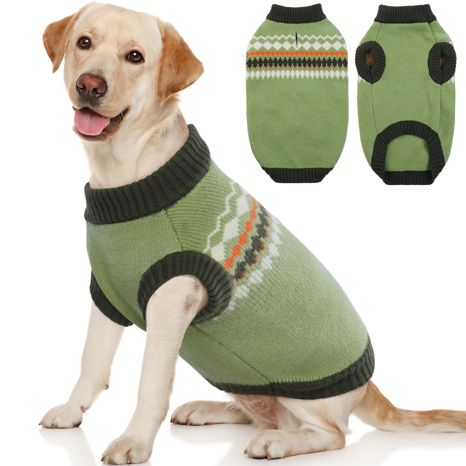 Kuoser Warm Dog Sweater - Medium, Small, Large & XXL Sizes - Fleece Dog Christmas Jumper in Green