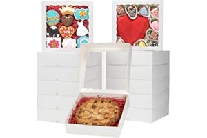 TEMLQPACK 50pcs 9x9x2.5 Inches White Bakery Boxes - Cookies, Pie, Chocolate Covered Strawberries, Breakable Heart, Charcuterie Boxes for Valentine's & Christmas