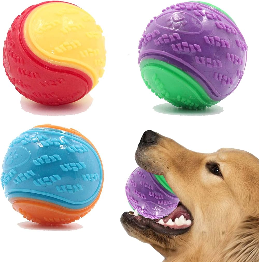 Sricam 3Pcs Squeaky Dog Ball Toys Teeth Cleaning Puppy Chew Interactive Ball