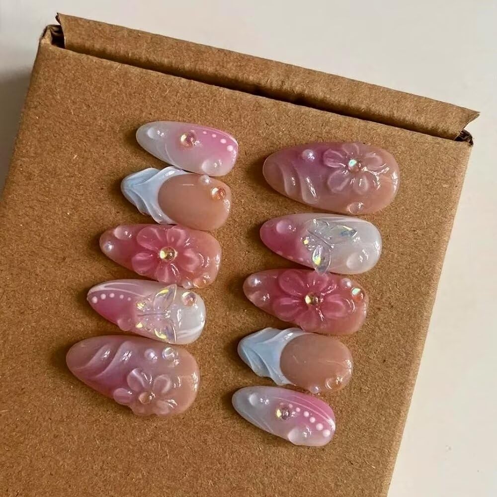 Press On Nails - Luxury Medium Almond 3D False Nails Women Reusable ABS Material Finger Printed Nail Tip French Salon Design Artificial Fingernail - Image 3