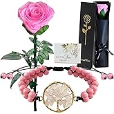 WILLSHINE Eternal Pink Preserved Rose with Stem, Single Real Forever Rose Gift Box, Bouquet for Valentine's Day, Mother's Day, Birthday, for Her, Wife, Girlfriend, Mom