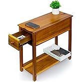 ENKEZI Narrow End Table with Drawer and Shelf – Slim Side Table for Small Spaces, Nightstand for Bedroom or Living Room, Smal