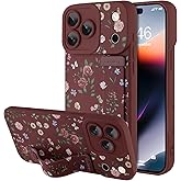 BF2JK Compatible with iPhone 17 Pro Max Case with Wrist Strap, Cute Floral Flower Pattern, Soft TPU Phone Cover, Adjustable Wristband Kickstand Shockproof Protective Case for Girl Women, Burgundy