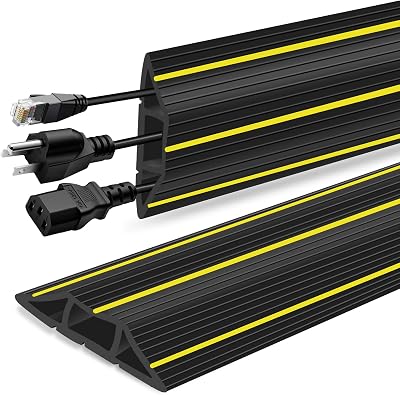 SEGNAYEN 1M Heavy Duty Rubber Floor Cable Protector 3 Cord Channels Black
