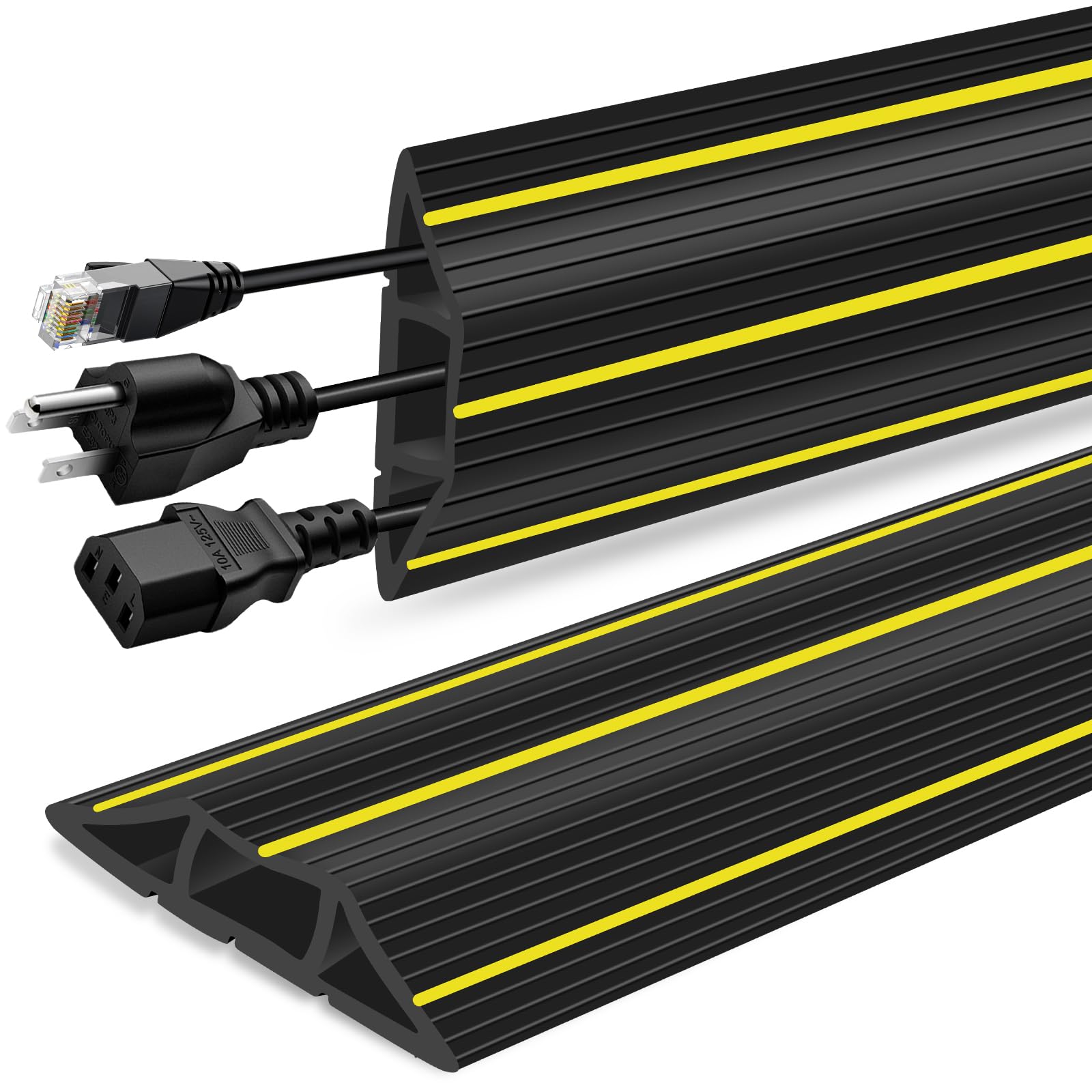 Floor Cable Protector, 1M Outdoor Floor Cable Cover, Heavy Duty Rubber Wire Covers Mat for Cables Hider With 3 Cord Channel, Black