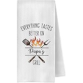 OVAcational Papa Grandpa Grilling Gifts Kitchen Towels, Grandpa Gifts for Birthday Christmas Decorative Hand Towels, Gift for Papa Grandfather Dish Tea Towel for Kitchen, 16x24 Inch