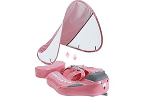 HECCEI Mambobaby Float Upgrade Add Tail Baby Float with Canopy for Infant Waist Swimming Ring Swim Trainer Non-Inflatable Floats Toys with Adjustable Safety Strap (Flamingo)