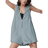 GTLIAE Rompers for Women 2026 Comfy Athletic Workout Sweatshirt Romper Casual Hooded Sleeveless Jumpsuits Overalls