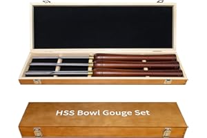 DEEFIINE HSS Bowl Gouge Lathe Chisel Set, Wood Lathe Bowl Turning Tools with Wooden Box, 3/8-Inches, 1/2-Inches and 5/8-Inches Spindle Gouge with Side Grind. (3PCS)