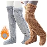 HYTENSUN Women's Fuzzy Thigh high Socks Over Knee High Plush Slipper Winter Indoor Sleeping Fluffy Long Leg Warmers