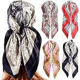 upeilxd 4Pcs Silk Head Scarves for Women Satin Hair Scarf 35”Large Square Bandana Silk Like Neck Scarf Shawl