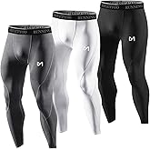 MEETYOO Men's Standard Compression Pants, Cool Dry Sports Workout Running Tights Leggings, Black+White+Grey