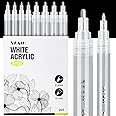 SFAIH Acrylic Silver Paint Pens - 8 Pack 2-3MM Medium Tip & 0.7MM Extra Fine White Paint Marker for Rock Painting, Wood, Metal, Fabric, Canvas, Glass, Ceramic, Diy Crafts